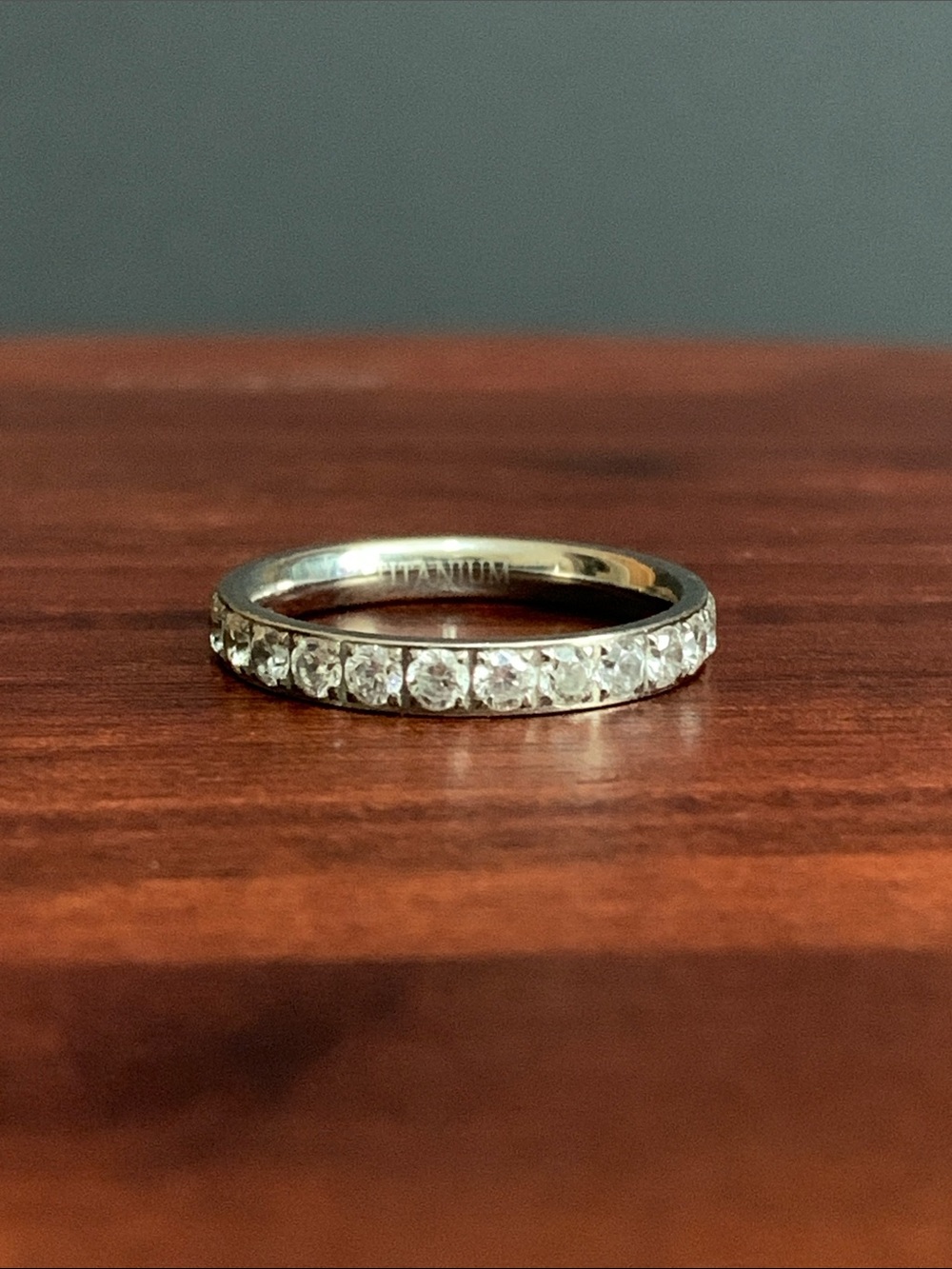 Titanium ring with clear stones size 8